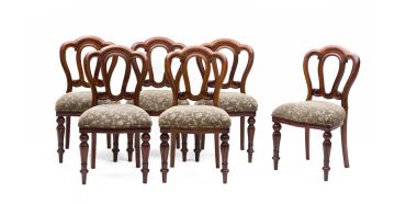 A set of six Victorian walnut side/dining chairs