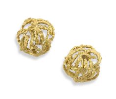 Pair of gold earrings, retailed by Hooper Bolton, London, 1982