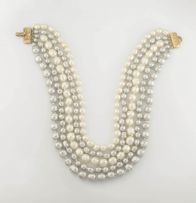 Five-strand faux baroque cream and grey pearl necklace, Jaded Jewellery Company, New York