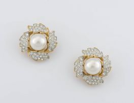 Pair of faux pearl and diamante gilt earrings, retailed by Jolie Gabor, 699 Madison Avenue, New York