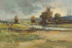 Christiaan Nice; Landscape with Farmhouse and Grazing Cattle