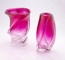 A Val St Lambert cranberry pink and clear glass vase, Belgium, mid 20th century