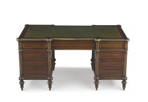 A French Empire style mahogany and brass-bound partners' desk, 19th century
