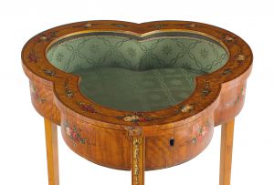 An Edwardian satinwood and painted table-top vitrine