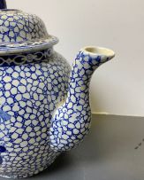 A Staffordshire pearlware blue and white 'chinoiserie' teapot, Adams, Tunstall, late 19th/early 20th century