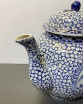 A Staffordshire pearlware blue and white 'chinoiserie' teapot, Adams, Tunstall, late 19th/early 20th century