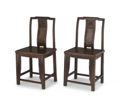 A pair of Chinese Southern Provincial cedarwood side chairs, Qing Dynasty, 19th century