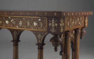 An Italian walnut mother-of-pearl and bone-inlaid centre table, 19th century