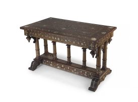 An Italian walnut mother-of-pearl and bone-inlaid centre table, 19th century