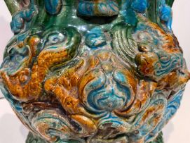 A Chinese sancai-glazed earthenware two-handled vessel, Ming Dynasty