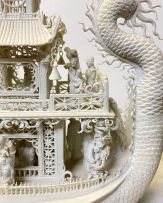 A Chinese biscuit porcelain model of a dragon boat, Qing Dynasty, late 19th century