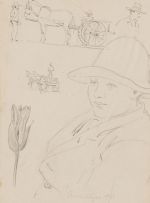 Erich Mayer; Sketches of Figures and Wagons, two