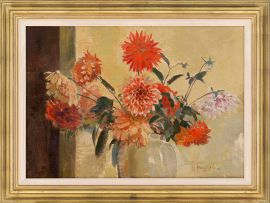 Frans Oerder; Dahlias in a Vase