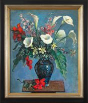 Alfred Neville Lewis; Still Life with Arum Lilies, Daffodils and Hibiscus