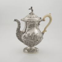 A George IV silver hot water jug, Hyam Hyams, London, 1828