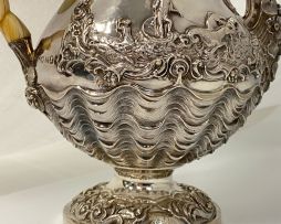 A George IV silver hot water jug, Hyam Hyams, London, 1828