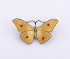 Enamel and sterling silver butterfly brooch, J Atkin & Son, Birmingham, 1920s