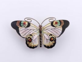 Norwegian .930 sterling and enamel butterfly brooch, Marius Hammer, 1847-1927