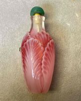 A Chinese pink glass 'cabbage' snuff bottle, Qing Dynasty, 19th century