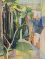 Maud Sumner; Pathway with Trees and Buildings