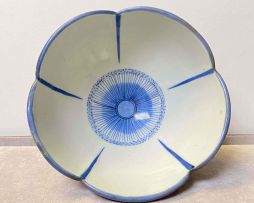A Japanese enamelled blue and white bowl, Meiji period, 1868-1912