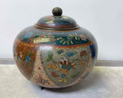 A Japanese cloisonné enamelled koro and cover, Meiji period, 1868-1912