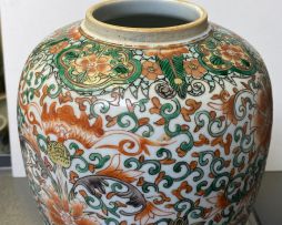 A Chinese Wucai jar and cover, Qing Dynasty, late 19th century