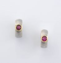 Pair of tourmaline, silver and gold creole hoop earrings