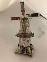 A Dutch silver spice tower in the form of a windmill, 1814-1953, .833 standard