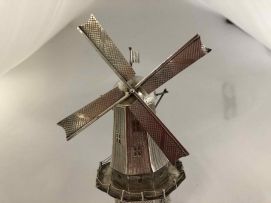 A Dutch silver spice tower in the form of a windmill, 1814-1953, .833 standard