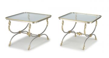 A pair of brass and silvered metal side tables, possibly Maison Jansen, 20th century