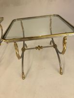 A pair of brass and silvered metal side tables, possibly Maison Jansen, 20th century