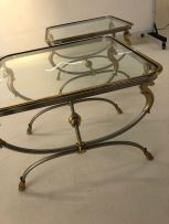 A pair of brass and silvered metal side tables, possibly Maison Jansen, 20th century