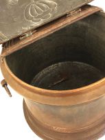 A German copper and steel two-handled covered log bin, 19th century