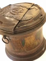 A German copper and steel two-handled covered log bin, 19th century