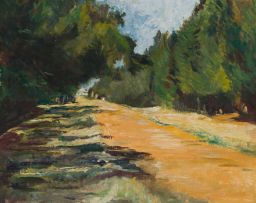 Florence Zerffi; Landscape with Tree-lined Road
