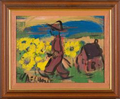 Frans Claerhout; Man in Field of Yellow Flowers