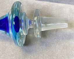 A Murano Seguso Sommerso blue, turquoise and clear glass decanter and stopper, in the manner of Flavio Poli, 1960s