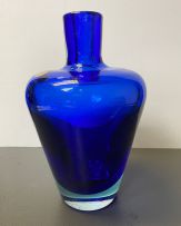 A Murano Seguso Sommerso blue, turquoise and clear glass decanter and stopper, in the manner of Flavio Poli, 1960s