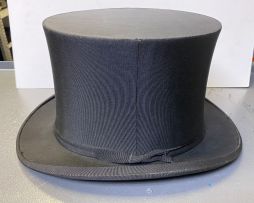 A gentleman's silk top hat, Scott & Co, Piccadilly, and a faille collapsible opera hat, Robert Heath, Knightsbridge, early 20th century