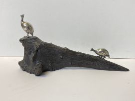 A silver cast Guinea Fowl table sculpture, Patrick Mavros, Harare, 1980s