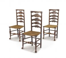 Three elm ladderback side chairs, 19th century