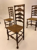 Three elm ladderback side chairs, 19th century