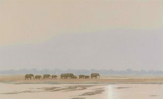 Kim Donaldson; Zambezi Sunset, Elephant Breeding Herd