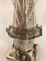 A Dutch silver spice tower in the form of a windmill, 1814-1953, .833 standard