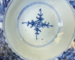 Five Chinese Provincial blue and white bowls, Qing Dynasty, 19th century