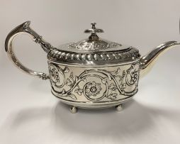 A George III silver teapot, Thomas Harper, Thomas Hobbs, Thomas Holland, London, 1805