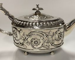 A George III silver teapot, Thomas Harper, Thomas Hobbs, Thomas Holland, London, 1805