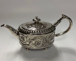 A George III silver teapot, Thomas Harper, Thomas Hobbs, Thomas Holland, London, 1805