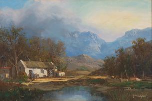 Gabriel de Jongh; Cottage in a Mountainous Landscape